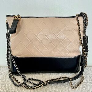 Chanel Beige & Black Gabrielle Hobo Quilted Aged Calfskin Large